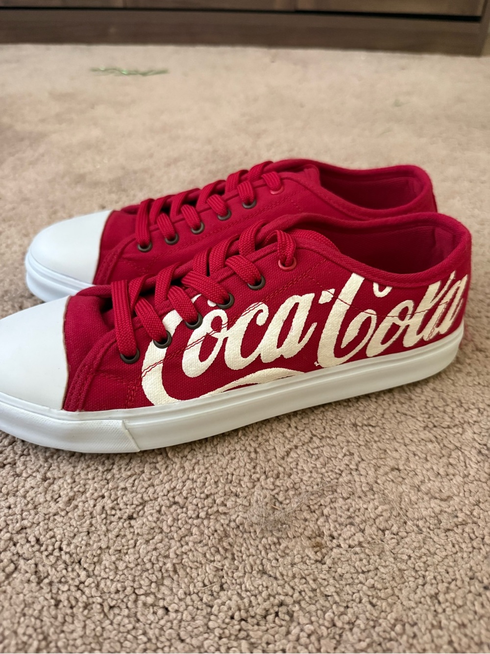 Coca-Cola Red Low-Top Canvas Sneakers with White Logo - Picture 2 of 3